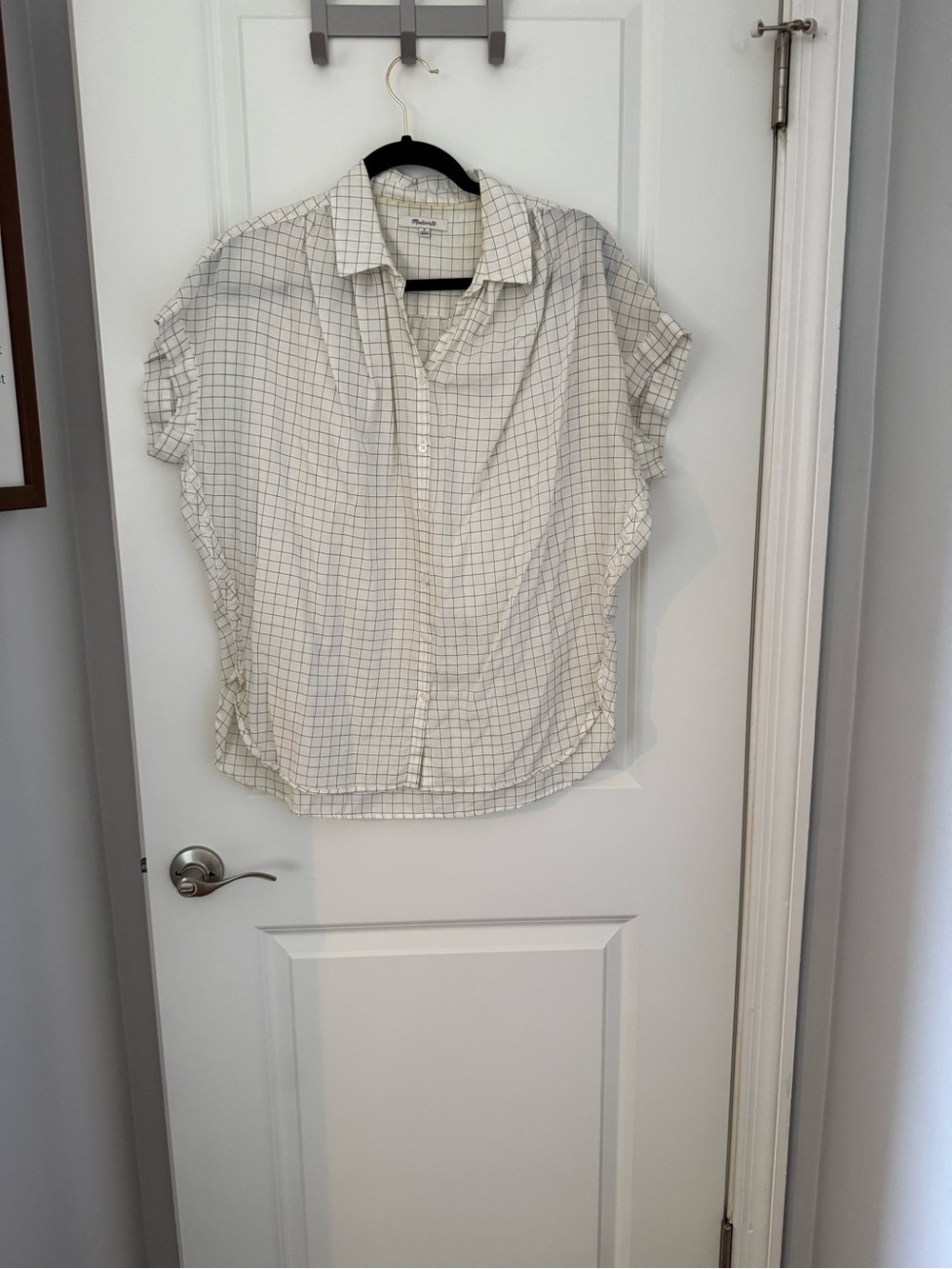 Madewell Cream Button-Down Short-Sleeve Grid Shirt